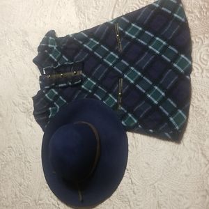 Janie Jack wool dress, size 3, blue/ green and blue hat wool size 6 to 12 mths.